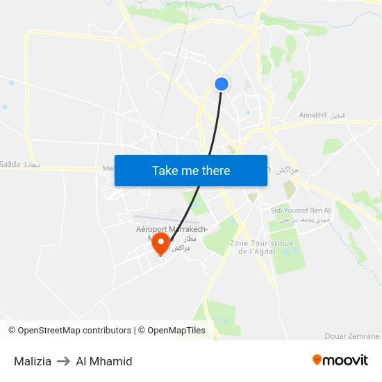 Malizia to Al Mhamid map