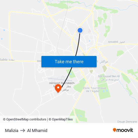 Malizia to Al Mhamid map