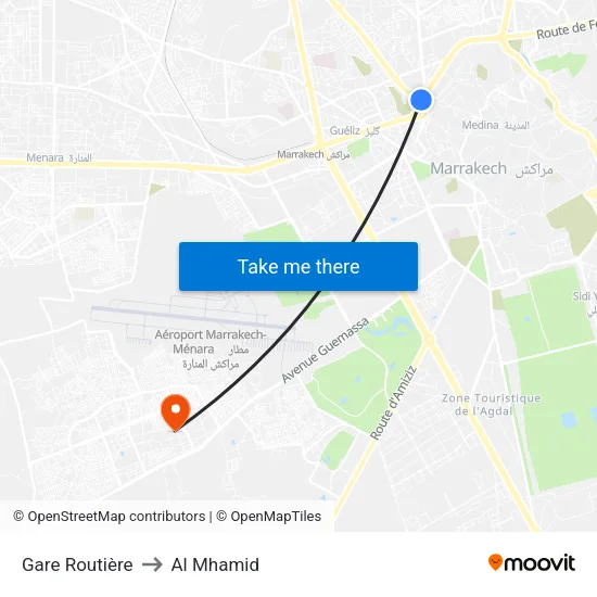 Gare Routière to Al Mhamid map