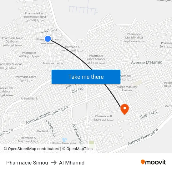 Pharmacie Simou to Al Mhamid map