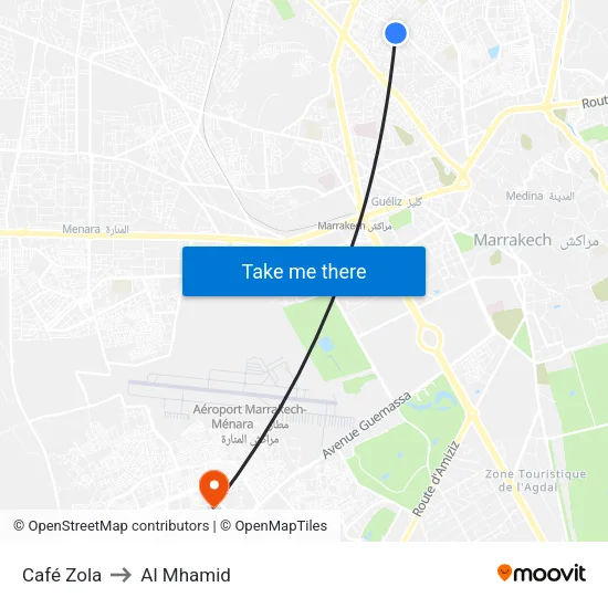 Café Zola to Al Mhamid map