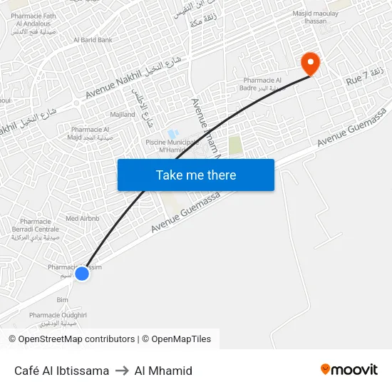 Café Al Ibtissama to Al Mhamid map