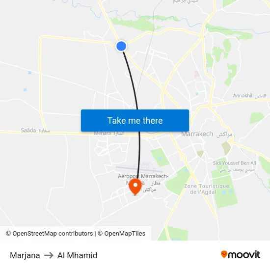 Marjana to Al Mhamid map