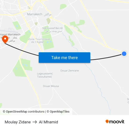 Moulay Zidane to Al Mhamid map