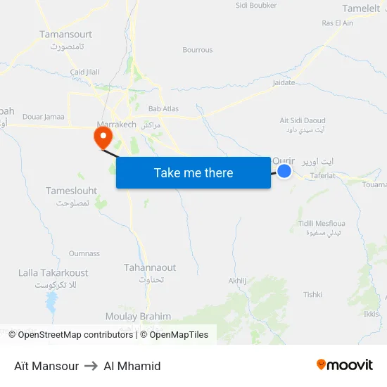 Ait Mansour to Al Mhamid map