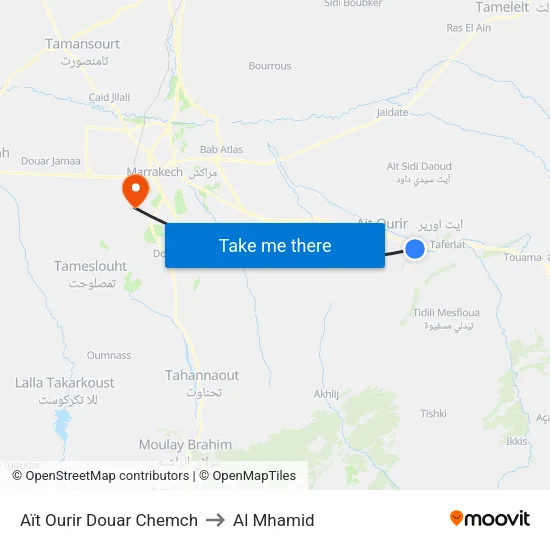 Ait Ourir Douar Chemch to Al Mhamid map