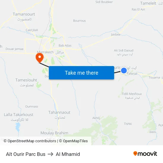 Aït Ourir Parc Bus to Al Mhamid map