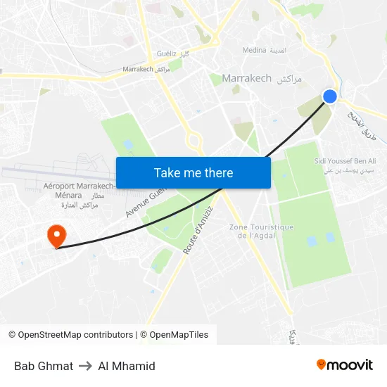 Bab Ghmat to Al Mhamid map