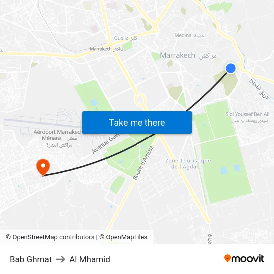 Bab Ghmat to Al Mhamid map