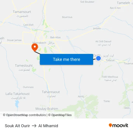 Souk Aït Ourir to Al Mhamid map