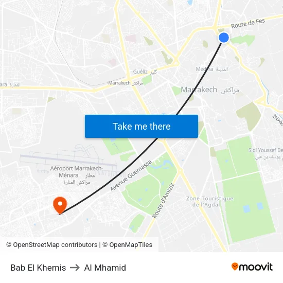 Bab El Khemis to Al Mhamid map