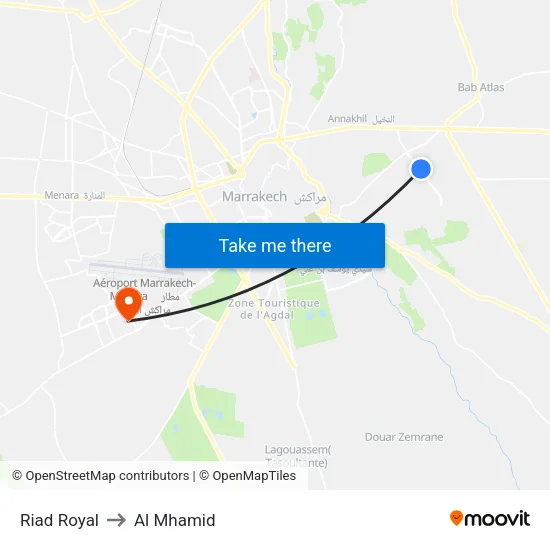 Royal Riad to Al Mhamid map