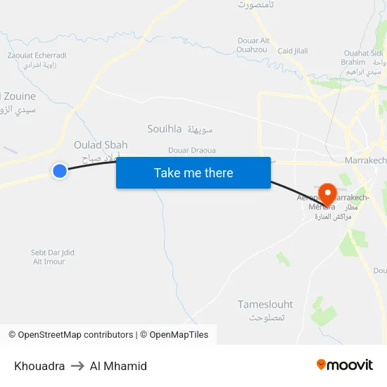 Khouadra to Al Mhamid map