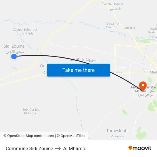 Commune Sidi Zouine to Al Mhamid map