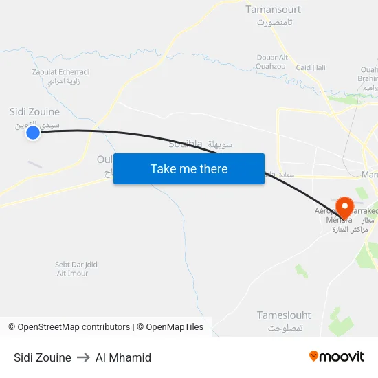 Sidi Zouine to Al Mhamid map