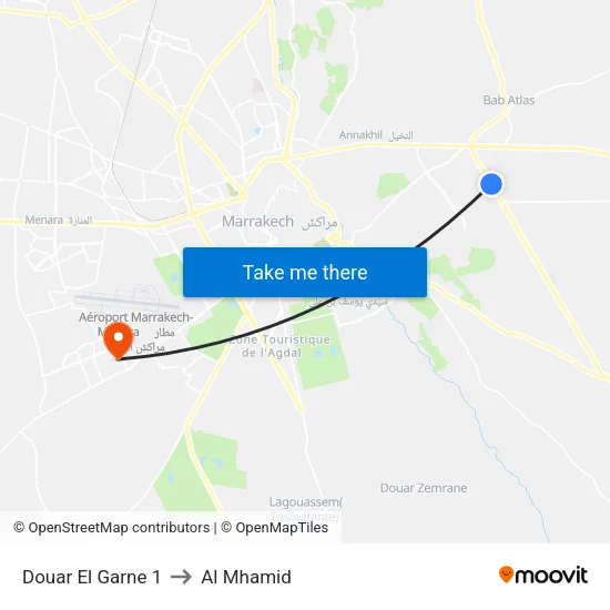 Douar El Garne 1 to Al Mhamid map