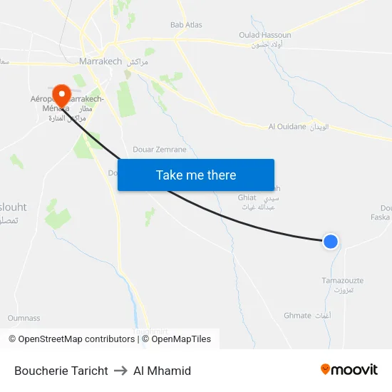 Boucherie Taricht to Al Mhamid map