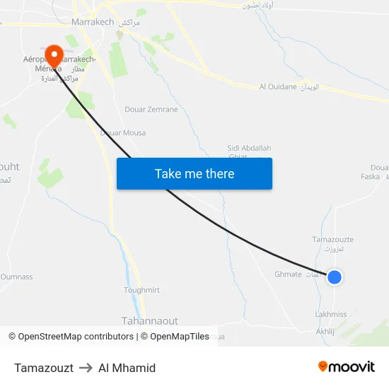 Tamazouzt to Al Mhamid map