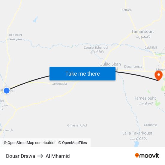Douar Drawa to Al Mhamid map
