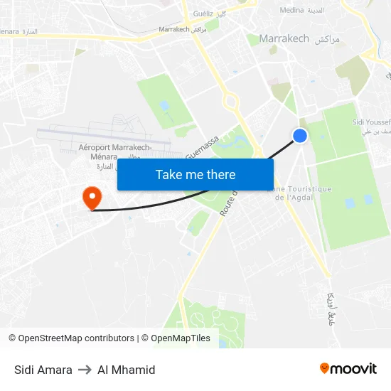 Sidi Amara to Al Mhamid map