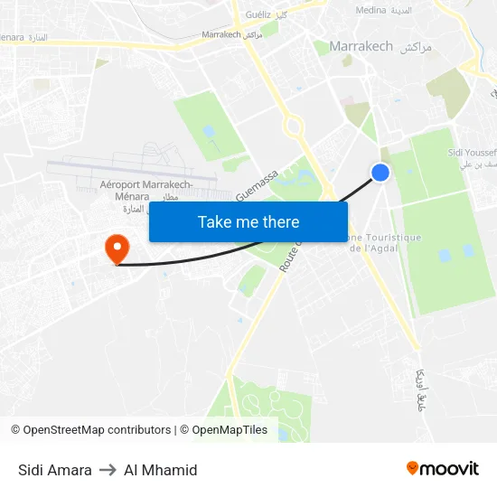 Sidi Amara to Al Mhamid map