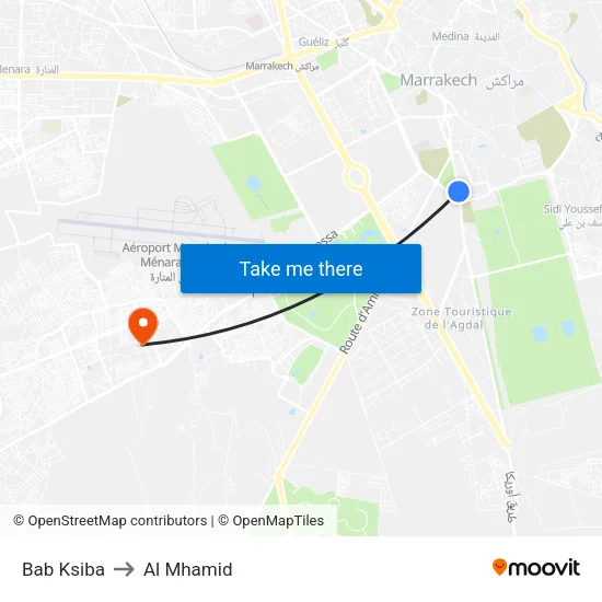 Bab Ksiba to Al Mhamid map