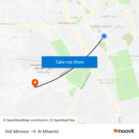Sidi Mimoun to Al Mhamid map