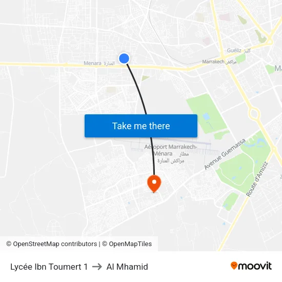 Lycée Ibn Toumert 1 to Al Mhamid map