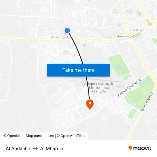 Al Andalibe to Al Mhamid map