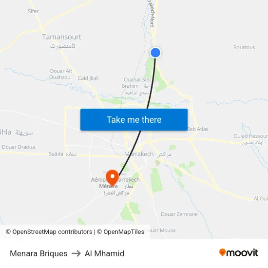 Menara Briques to Al Mhamid map