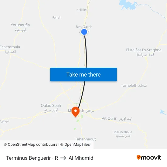 Terminus Benguerir - R to Al Mhamid map