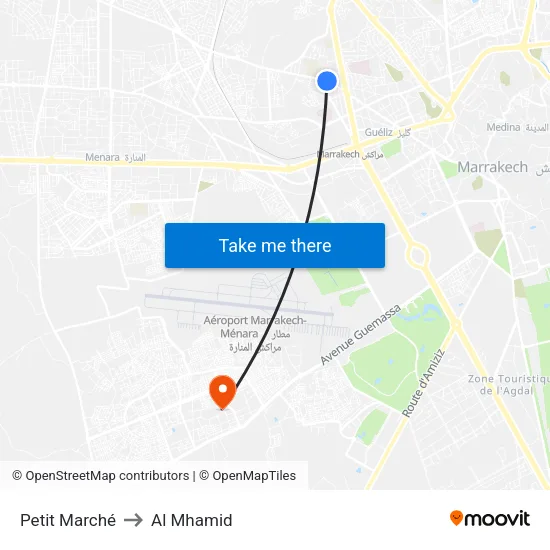Petit Marché to Al Mhamid map