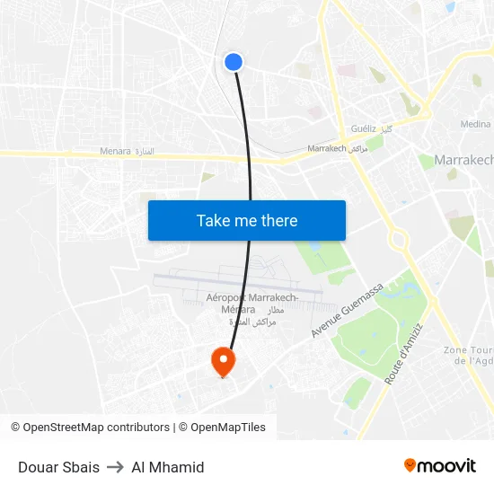 Douar Sbais to Al Mhamid map