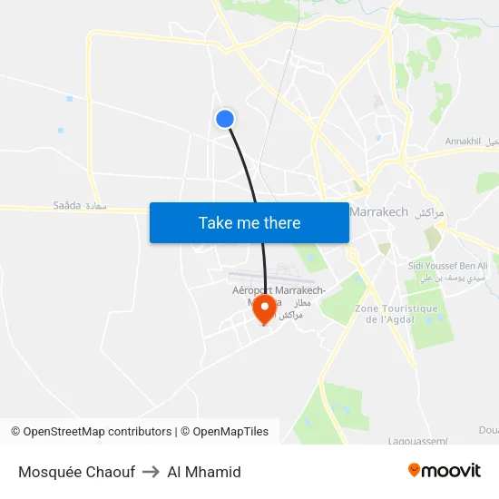 Mosquée Chaouf to Al Mhamid map