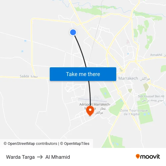 Warda Targa to Al Mhamid map