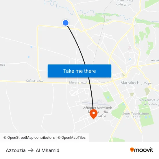 Azzouzia to Al Mhamid map