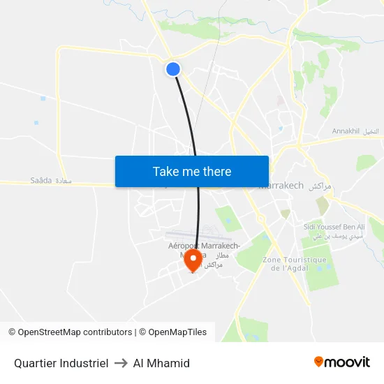 Quartier Industriel to Al Mhamid map