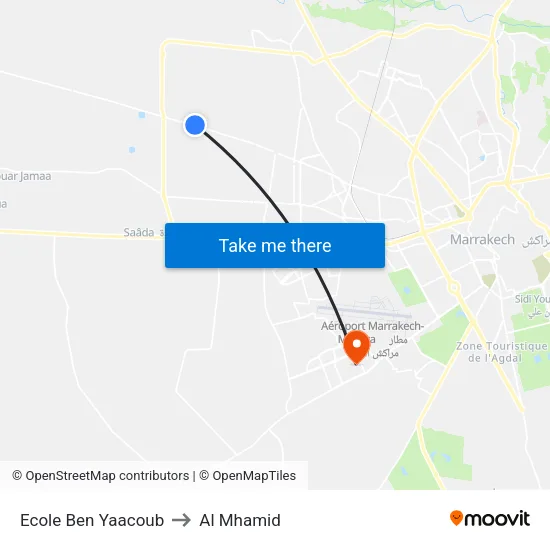 Ecole Ben Yaacoub to Al Mhamid map