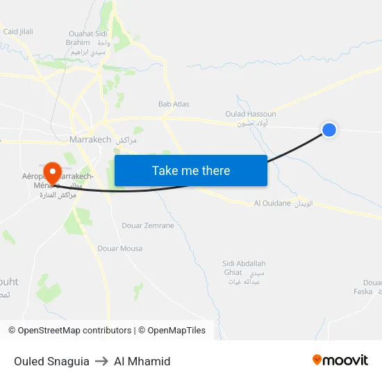 Ouled Snaguia to Al Mhamid map