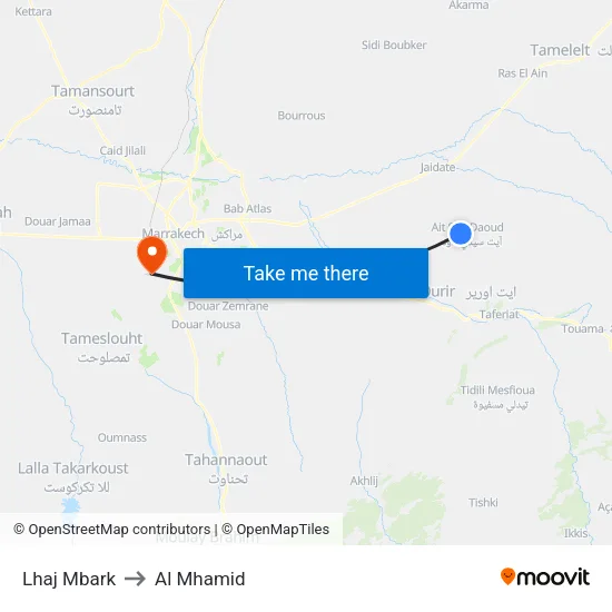 Lhaj Mbark to Al Mhamid map