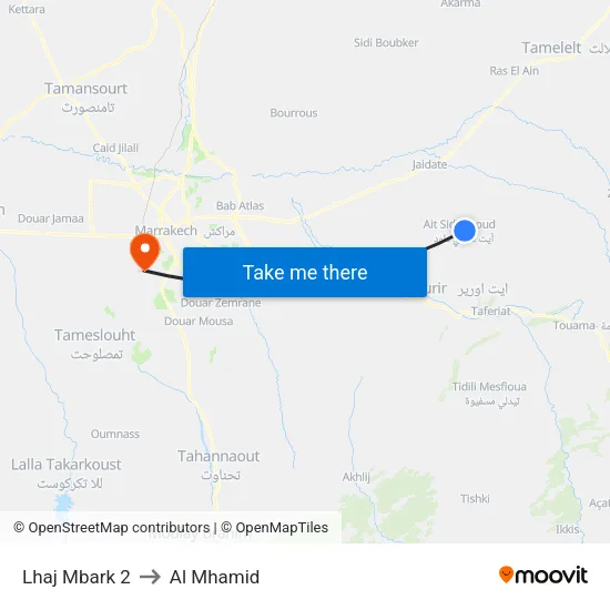 Lhaj Mbark 2 to Al Mhamid map