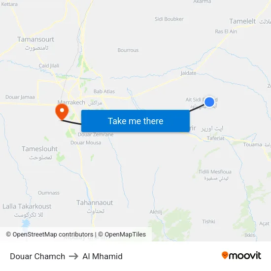 Douar Chamch to Al Mhamid map