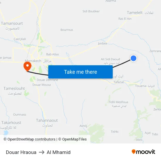 Douar Hraoua to Al Mhamid map
