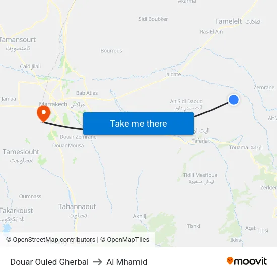 Douar Ouled Gherbal to Al Mhamid map