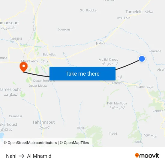 Nahl to Al Mhamid map