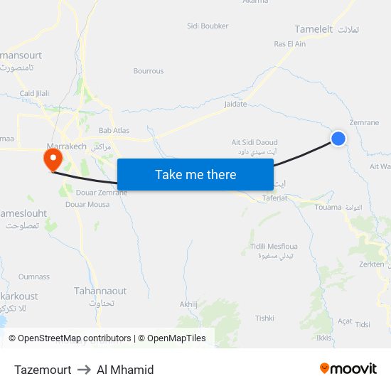 Tazemourt to Al Mhamid map