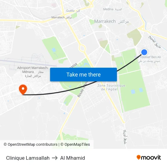 Clinique Lamsallah to Al Mhamid map