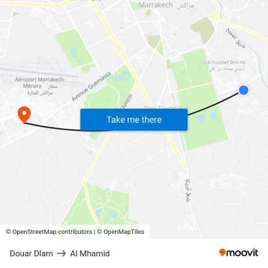 Douar Dlam to Al Mhamid map