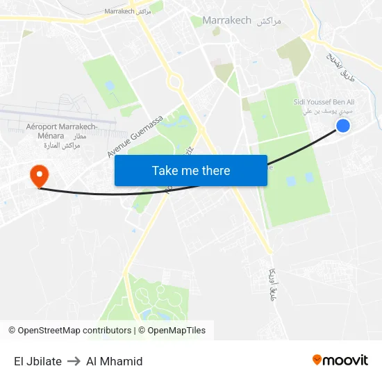 El Jbilate to Al Mhamid map
