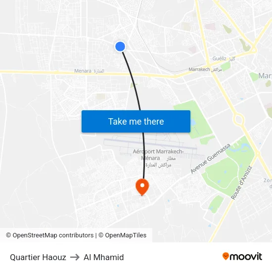 Quartier Haouz to Al Mhamid map